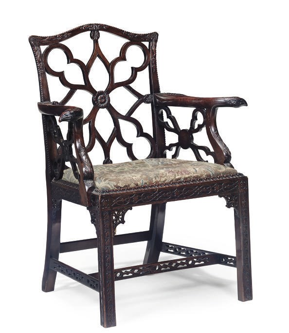 A MAHOGANY OPEN ARMCHAIR