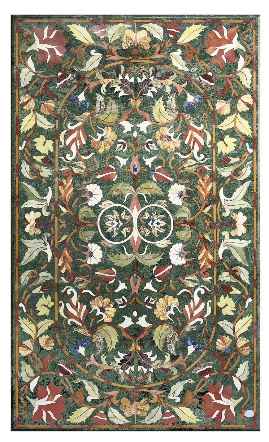 A GREEN MARBLE INLAID SPECIMEN MARBLE TABLE TOP