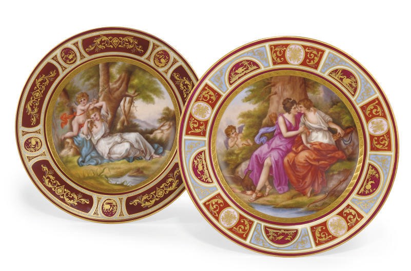 TWO VIENNA-STYLE CABINET PLATES