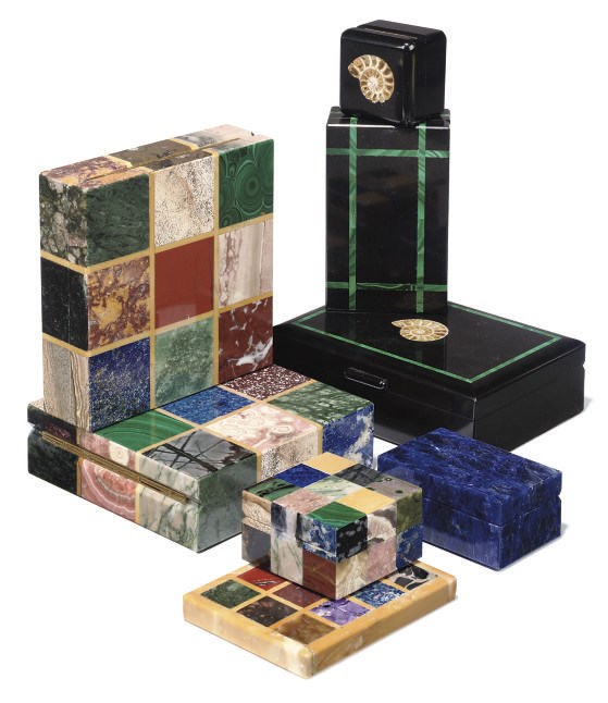A GROUP OF SEVEN ITALIAN SPECIMEN MARBLE BOXES