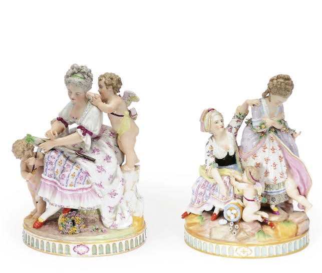 TWO DRESDEN ALLEGORICAL FIGURE GROUPS