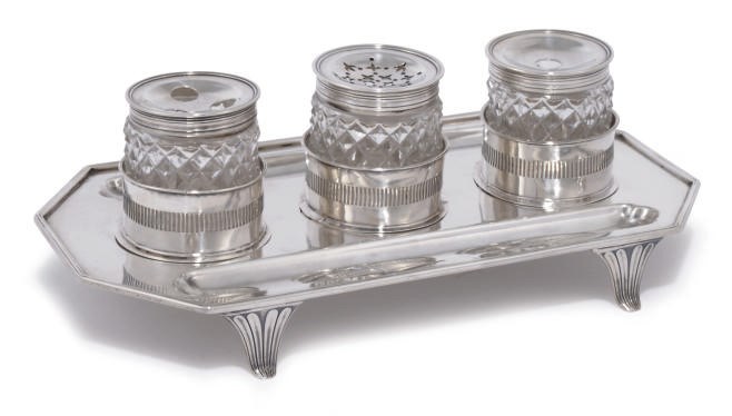 A GEORGE III SILVER INKSTAND