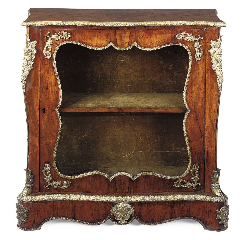 A VICTORIAN WALNUT GILT-BRONZE MOUNTED PIER CABINET