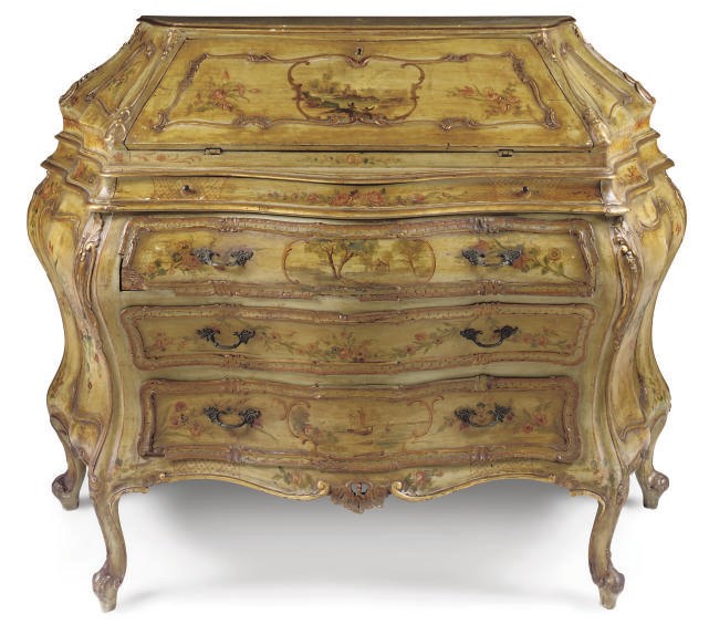 AN ITALIAN POLYCHROME DECORATED BUREAU