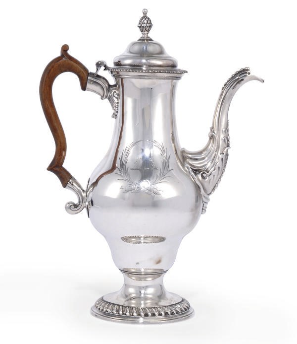 A LARGE GEORGE III SILVER COFFEE POT