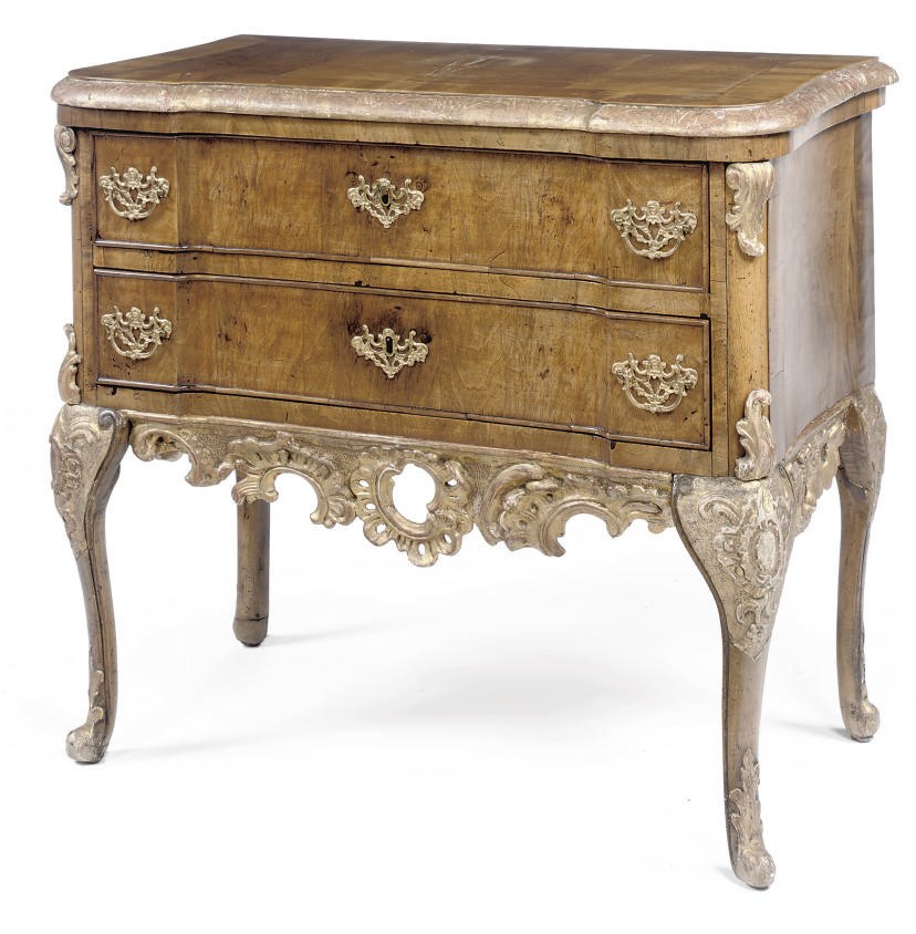 A DANISH WALNUT AND PARCEL-GILT COMMODE