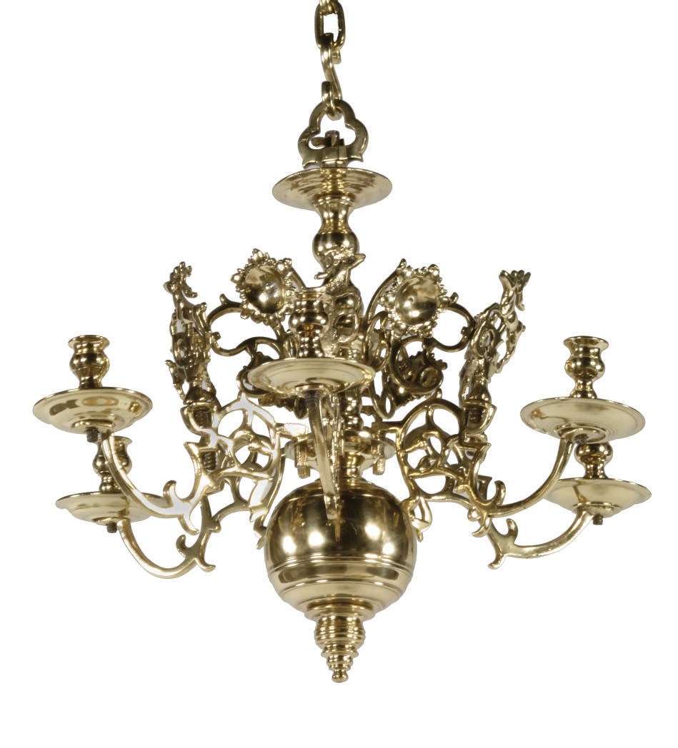 A NORTH EUROPEAN BRASS SIX-LIGHT CHANDELIER