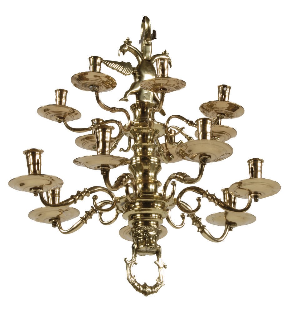 A NORTH GERMAN BRASS FOURTEEN-LIGHT CHANDELIER