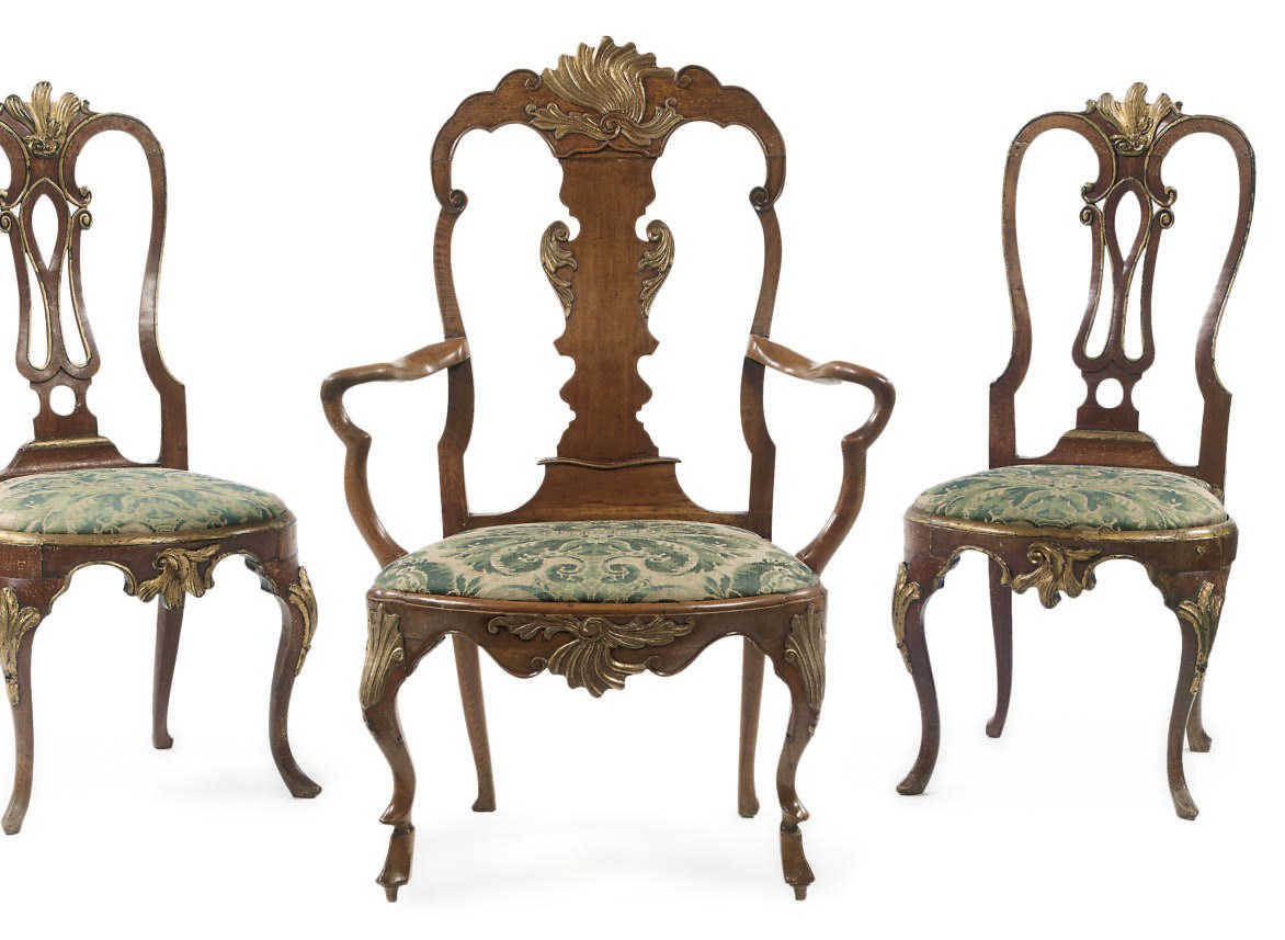 A DANISH PARCEL-GILT BEECHWOOD ARMCHAIR