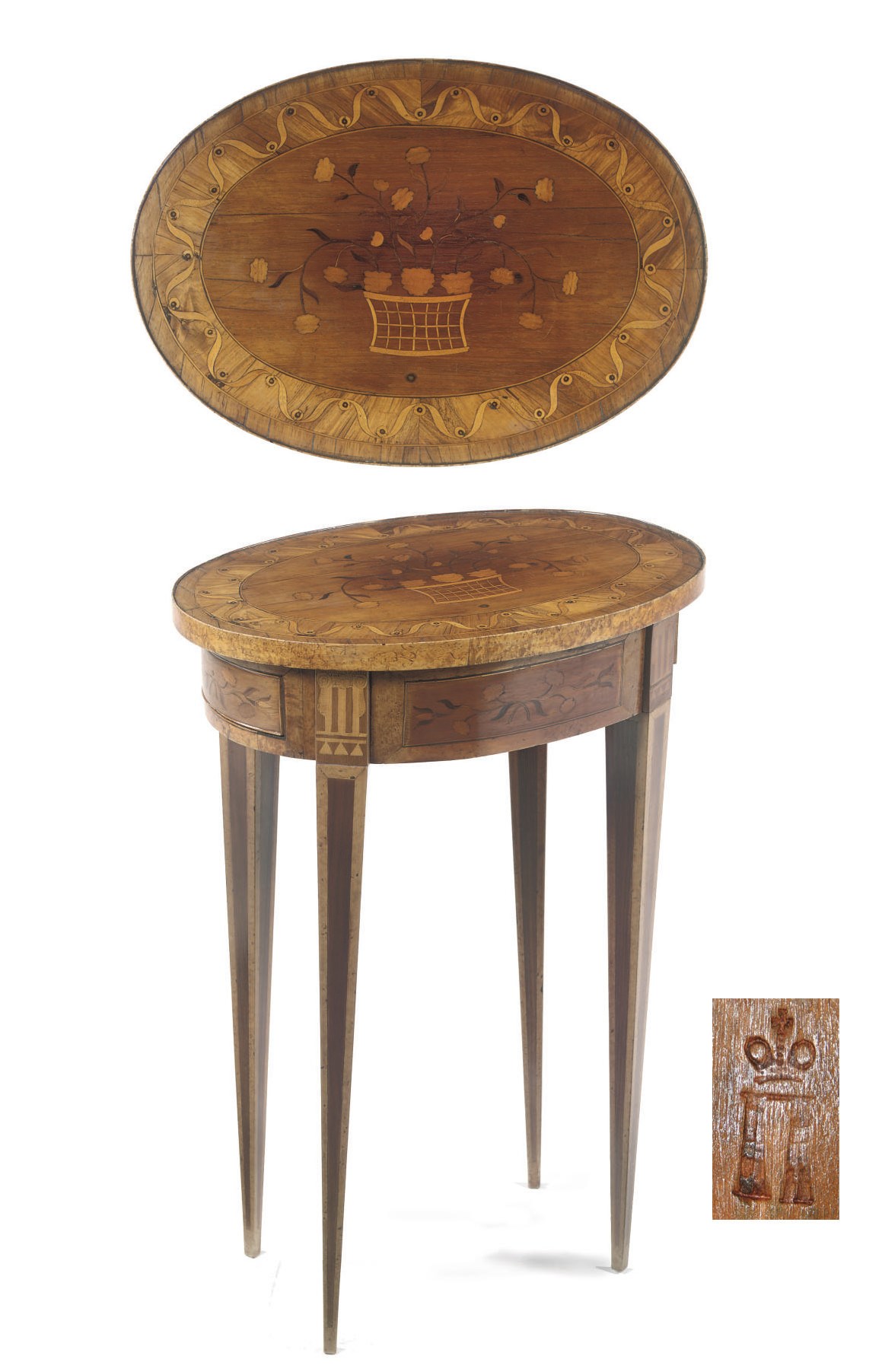 A RUSSIAN KYRELIAN, BIRCH, ROSEWOOD, TULIPWOOD AND FRUITWOOD MARQUETRY OCCASIONAL TABLE