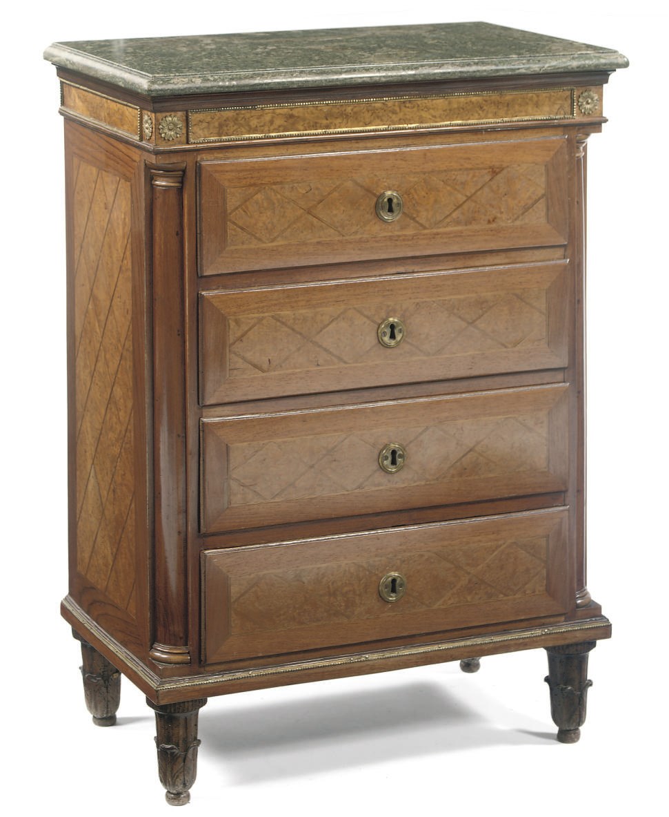 A SWEDISH ORMOLU-MOUNTED, ROSEWOOD AND BURR-BIRCH PARQUETRY COMMODE
