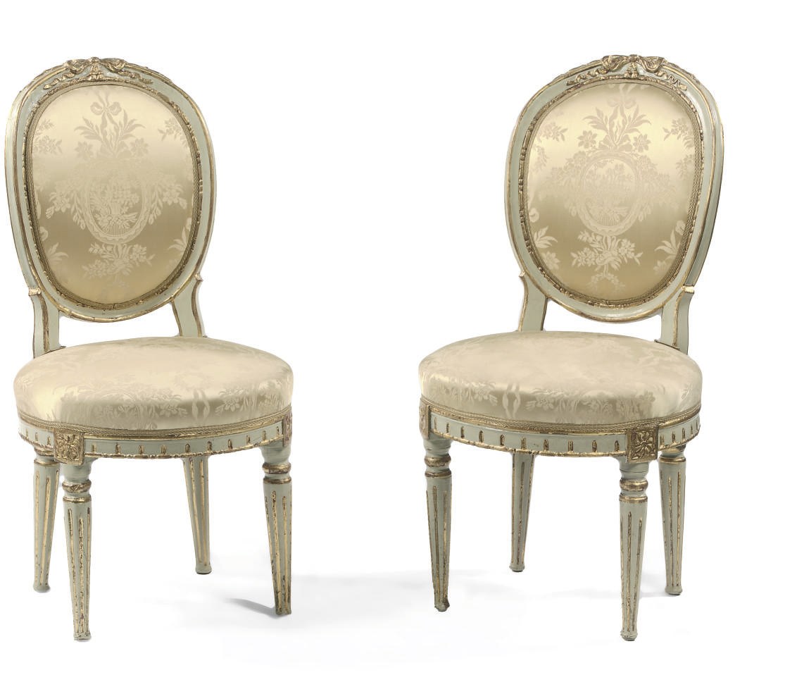 A PAIR OF DANISH PARCEL-GILT AND WHITE PAINTED SIDE CHAIRS