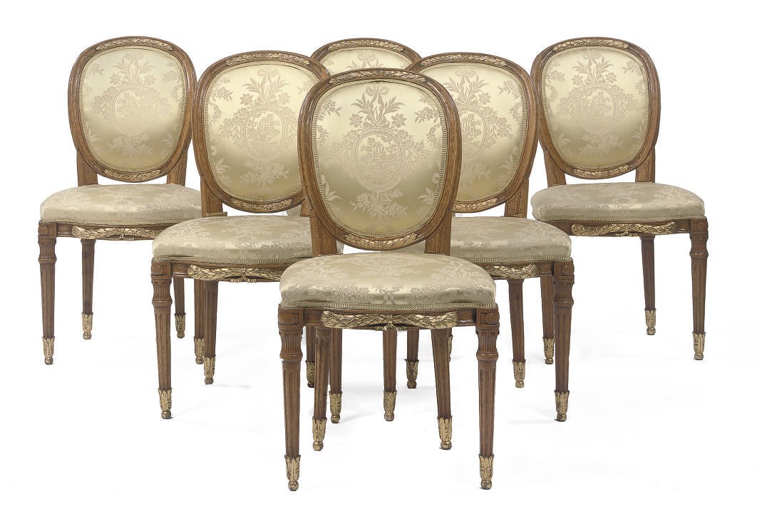 A SET OF SIX DANISH PARCEL-GILT BEECHWOOD SIDE CHAIRS