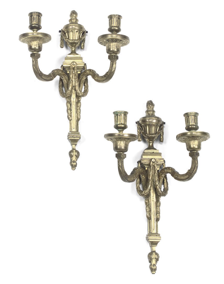 A PAIR OF LOUIS XVI ORMOLU TWIN-LIGHT WALL APPLIQUES