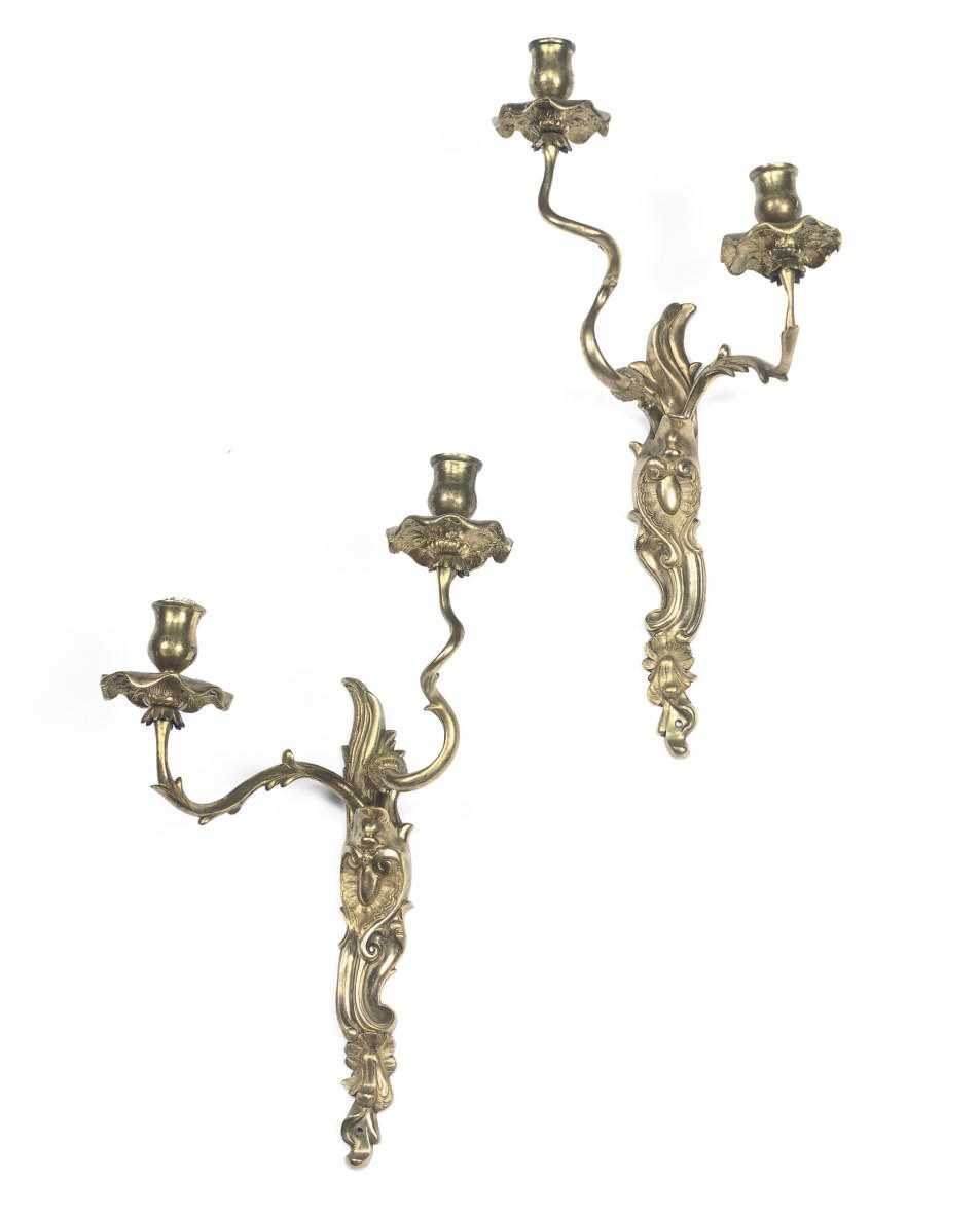 A PAIR OF NORTH EUROPEAN TWO-LIGHT WALL APPLIQUES