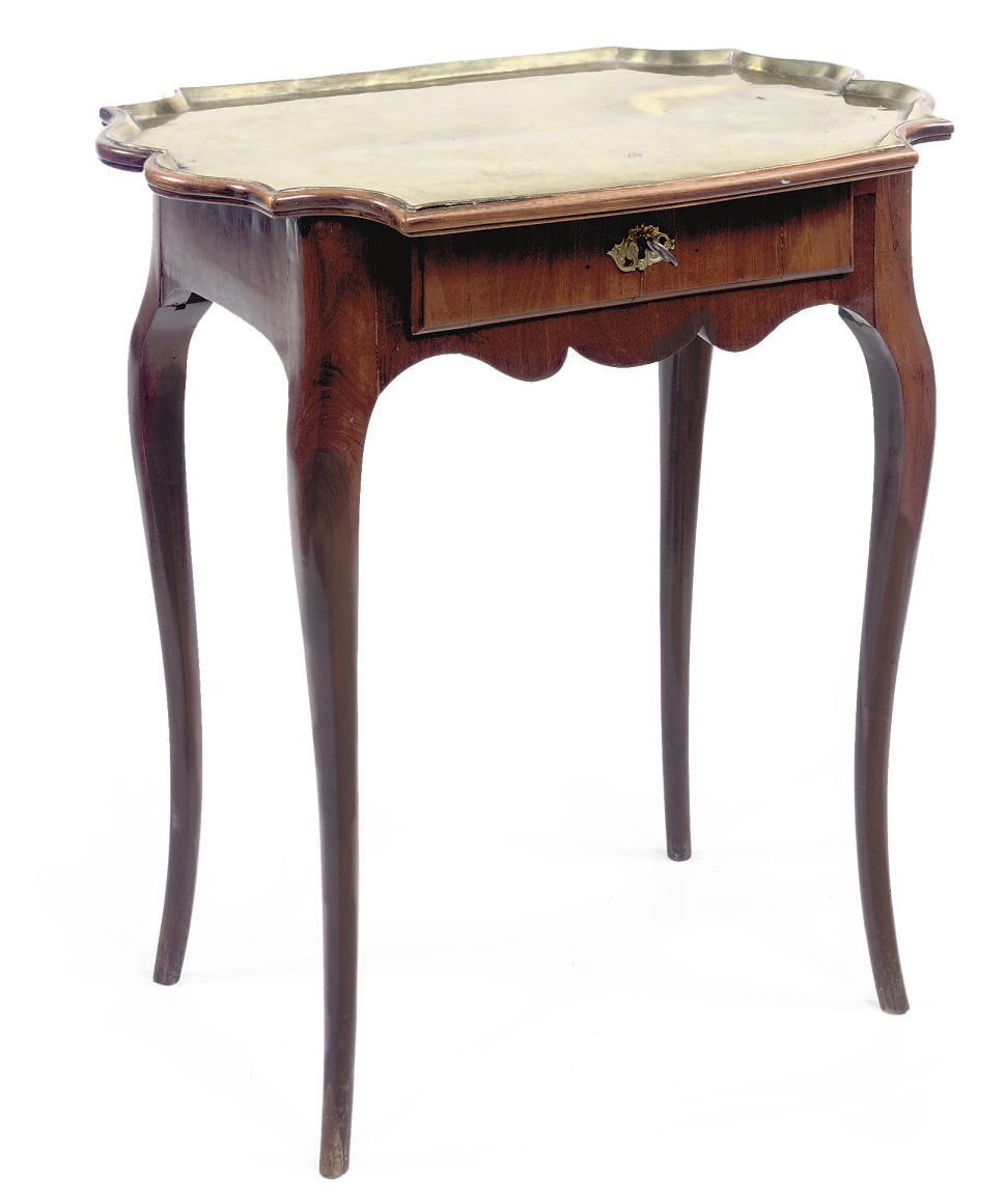 A DANISH BRASS AND MAHOGANY CENTRE TABLE