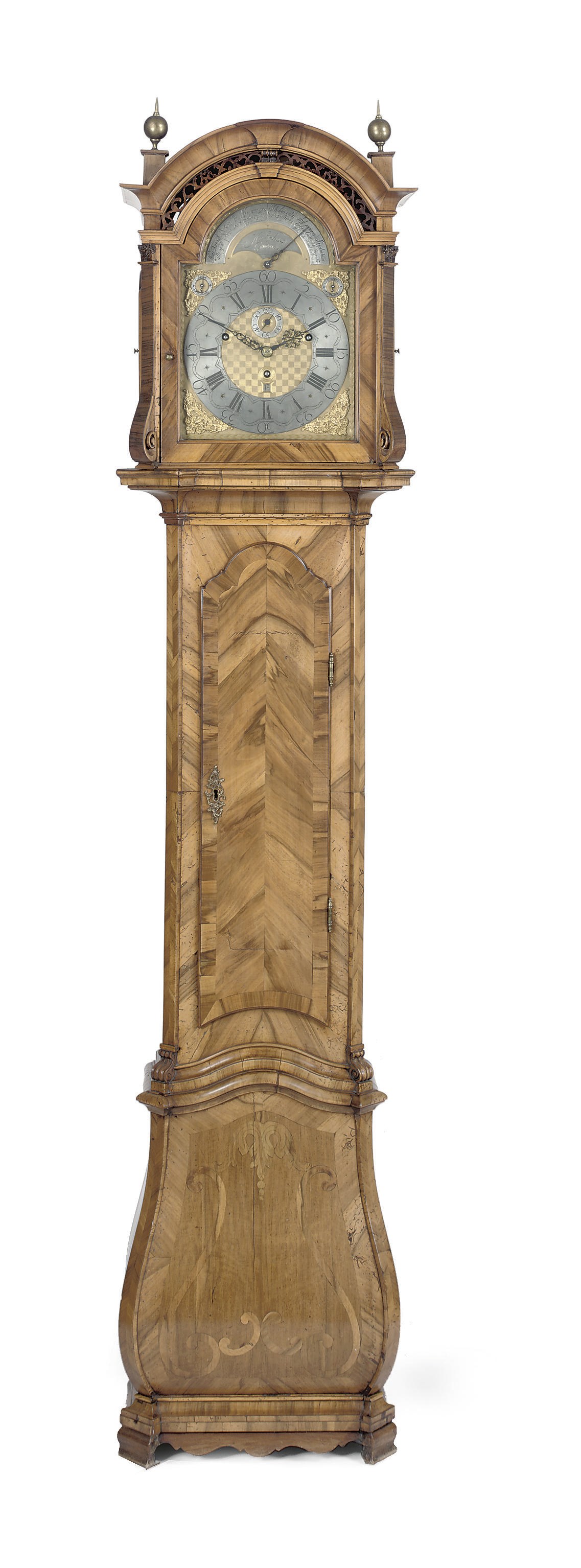 A DANISH WALNUT AND BURR-WALNUT MUSICAL LONGCASE CLOCK