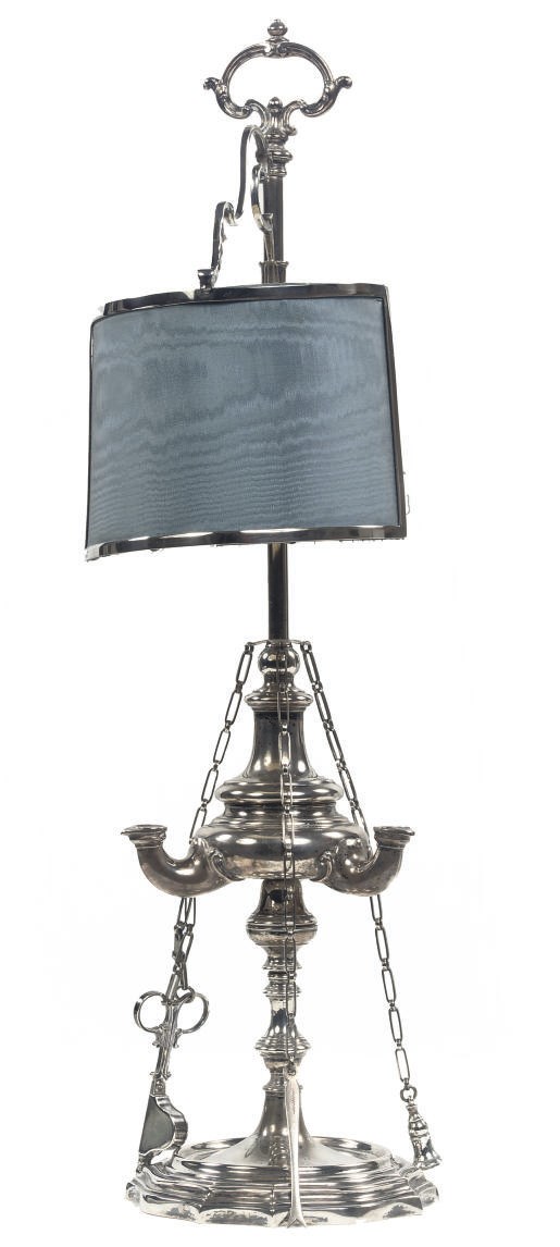 An Italian silver library lamp
