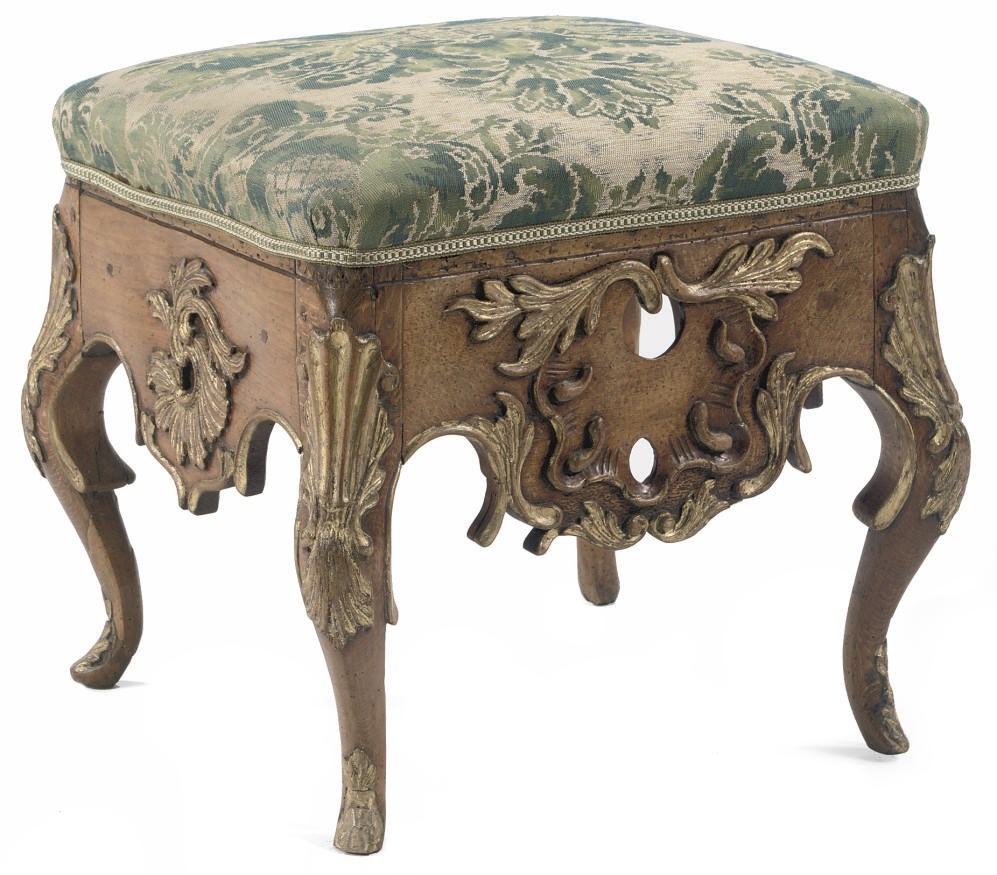 A DANISH PARCEL-GILT AND BEECHWOOD STOOL