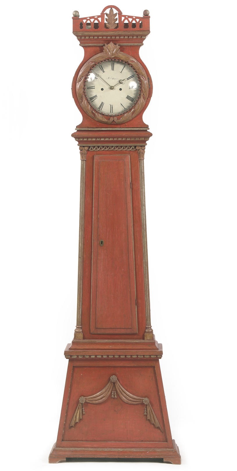 A DANISH RED-PAINTED LONGCASE CLOCK