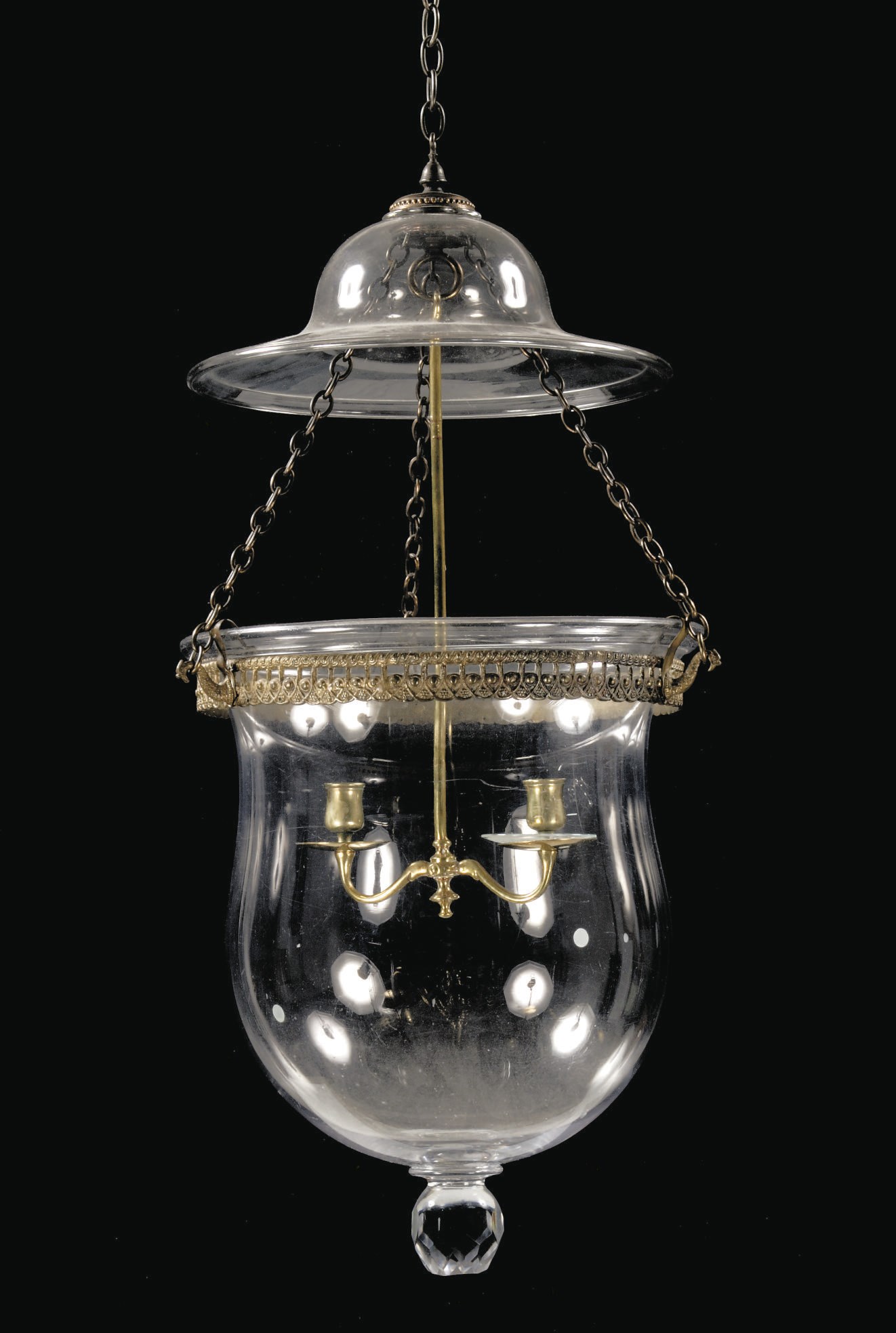 A BRASS AND GLASS HALL LANTERN