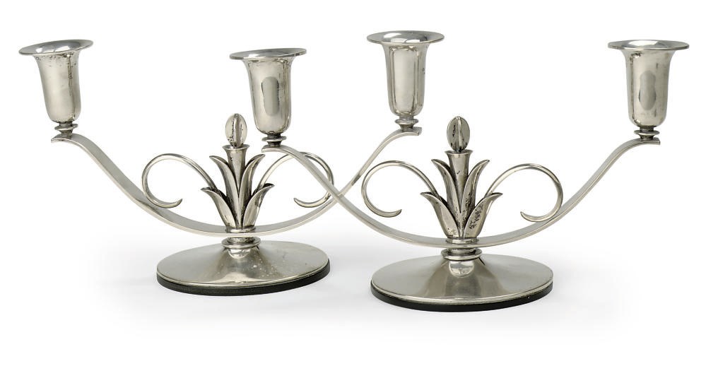 A pair of Danish silver two-light candelabra