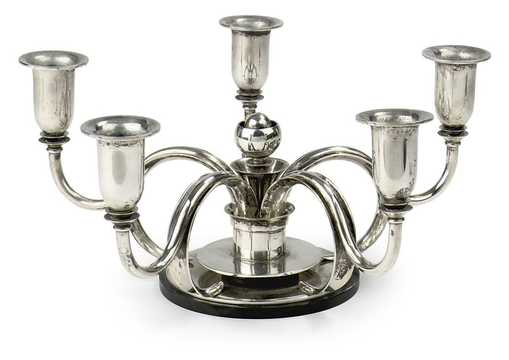 A Danish silver five-light candelabra