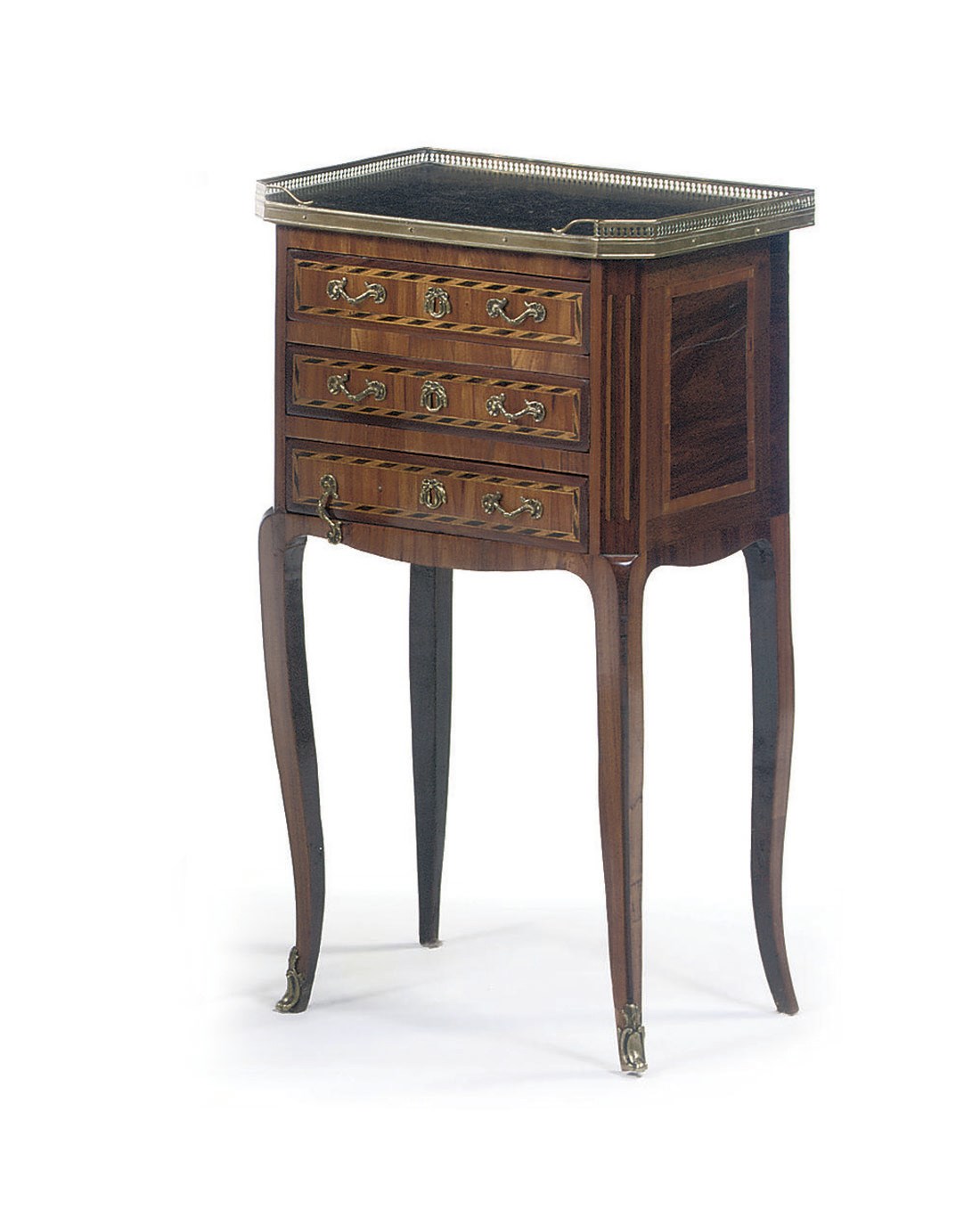 A FRENCH PROVINCIAL BRASS-MOUNTED, ROSEWOOD, TULIPWOOD AND FRUITWOOD TABLE EN CHIFFONIERE