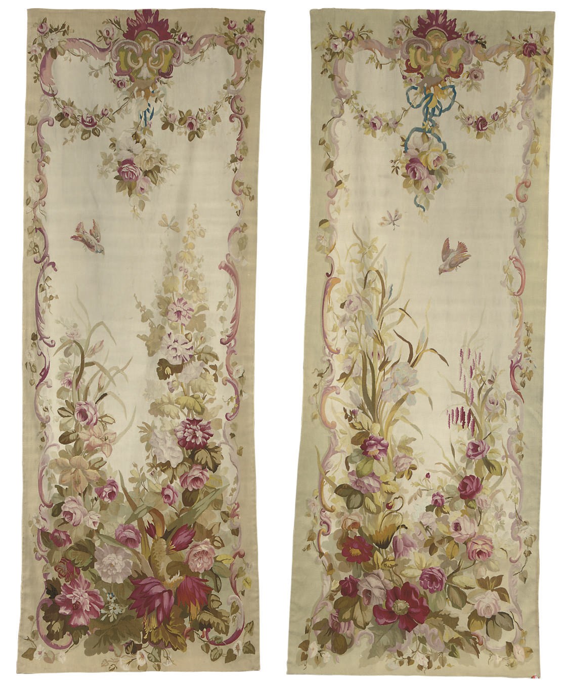 A PAIR OF FRENCH SAVONNERIE ENTRE FENETRE PANELS