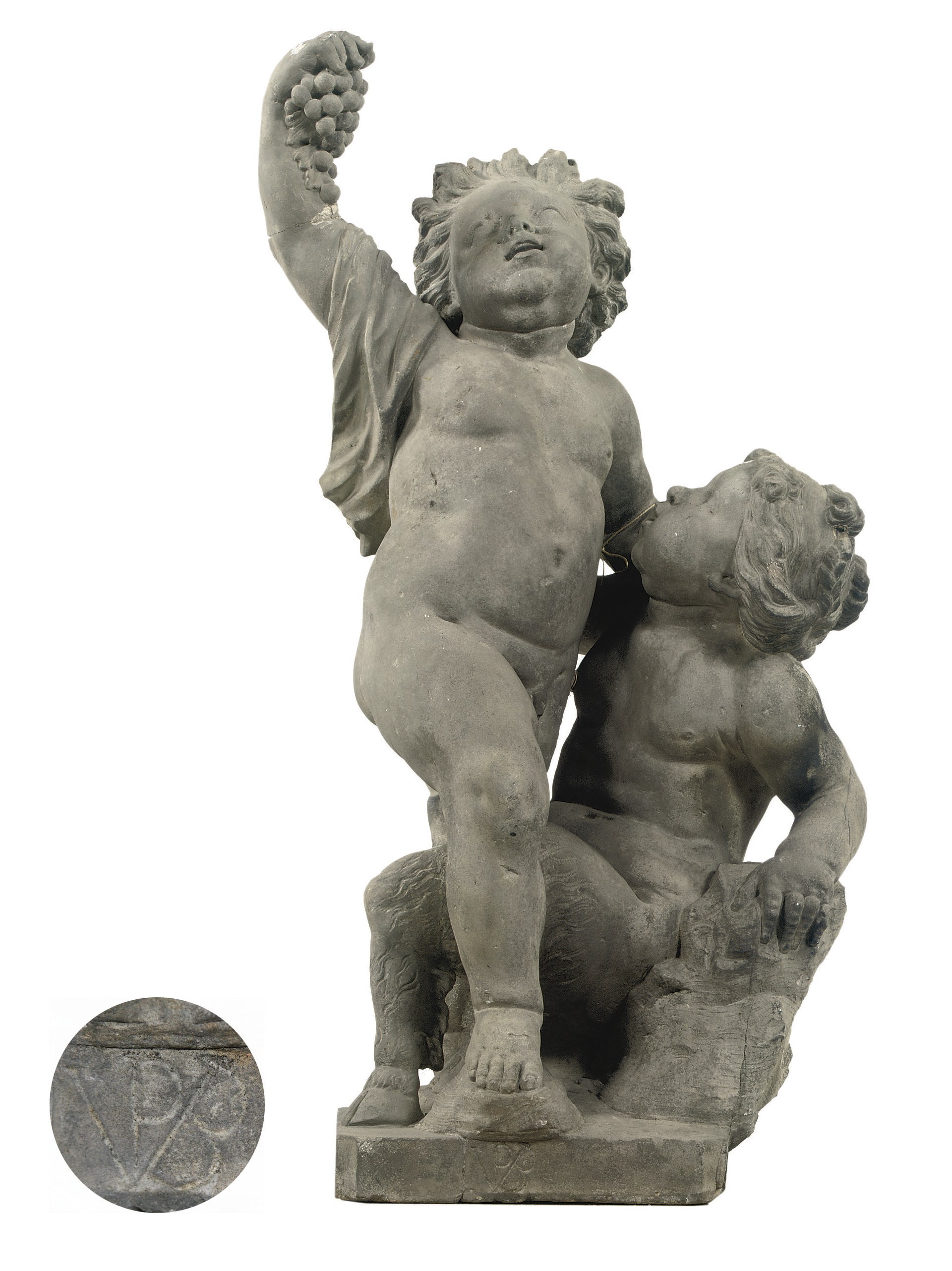 A CARVED SANDSTONE GROUP OF A FAUN AND A PUTTO