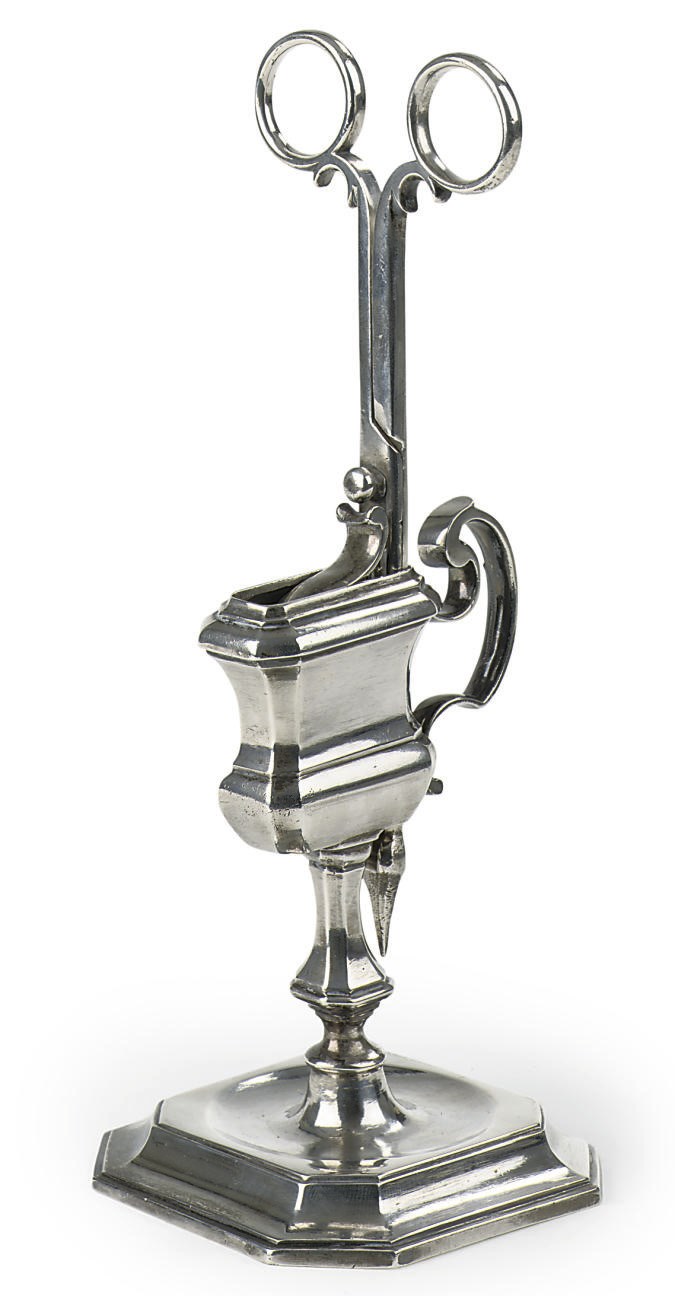 A Dutch silver candle snuffer and stand