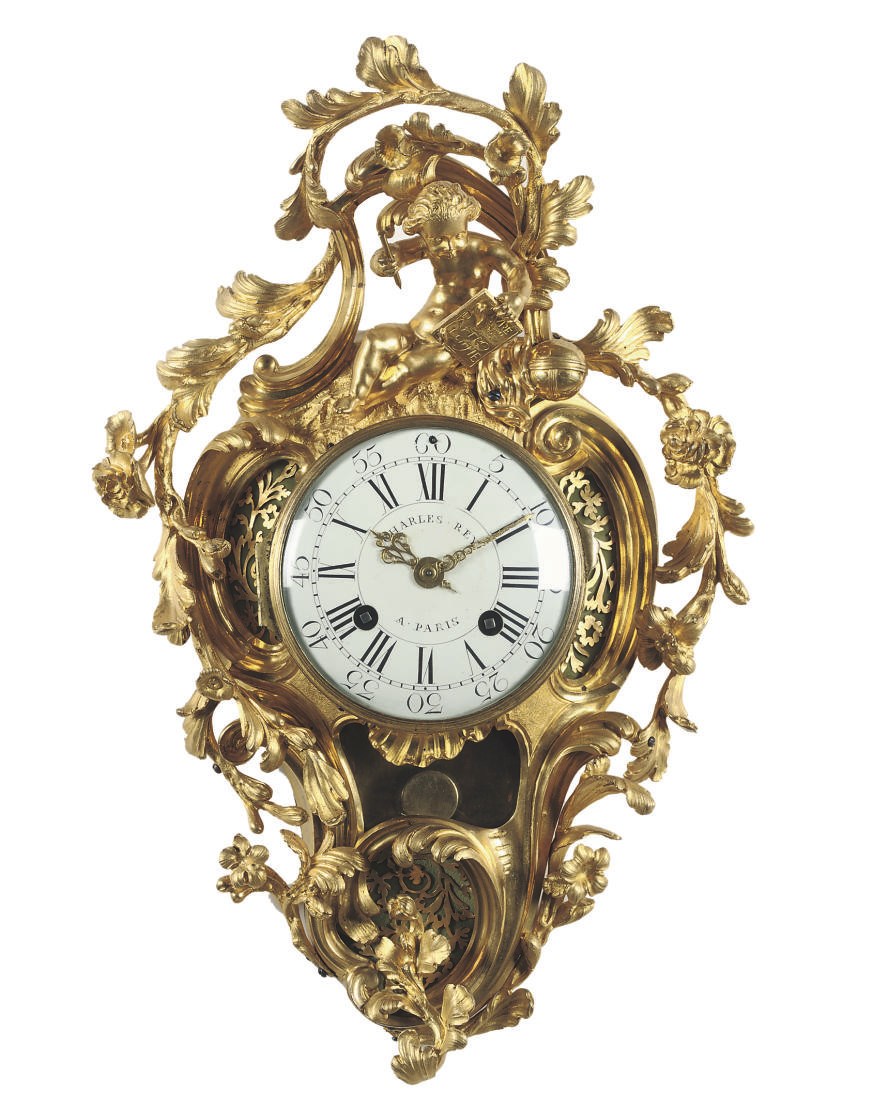 A LATE LOUIS XV ORMOLU STRIKING CARTEL CLOCK