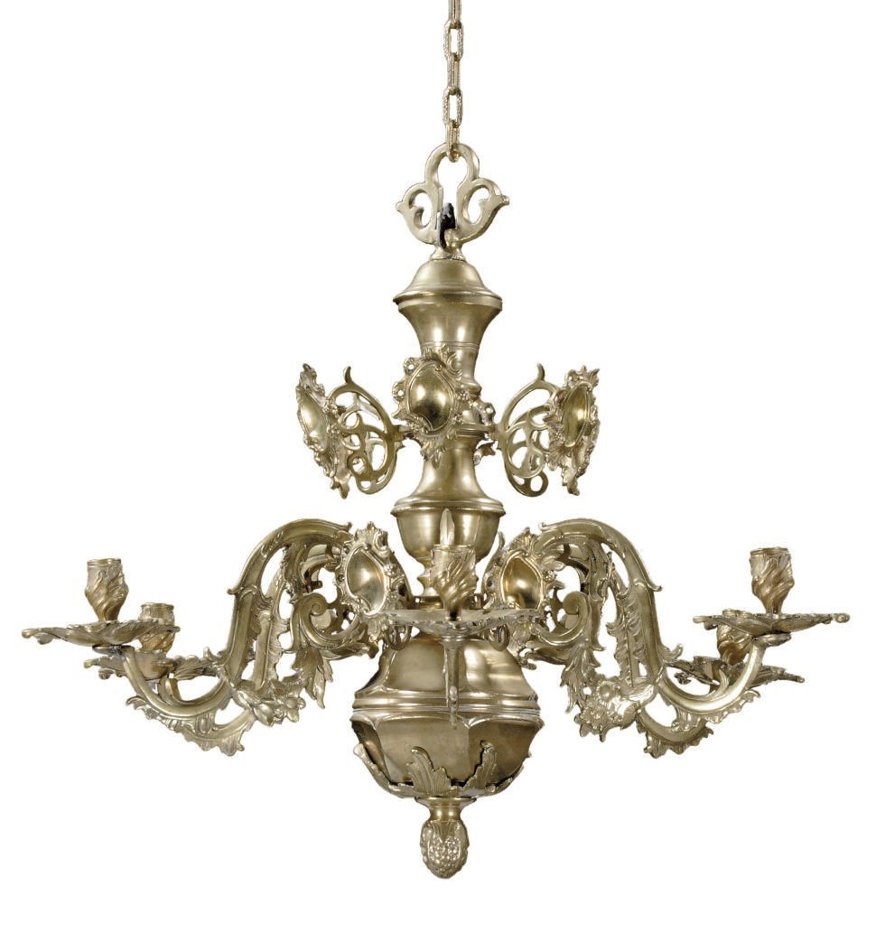 A GERMAN BRASS SIX-LIGHT CHANDELIER