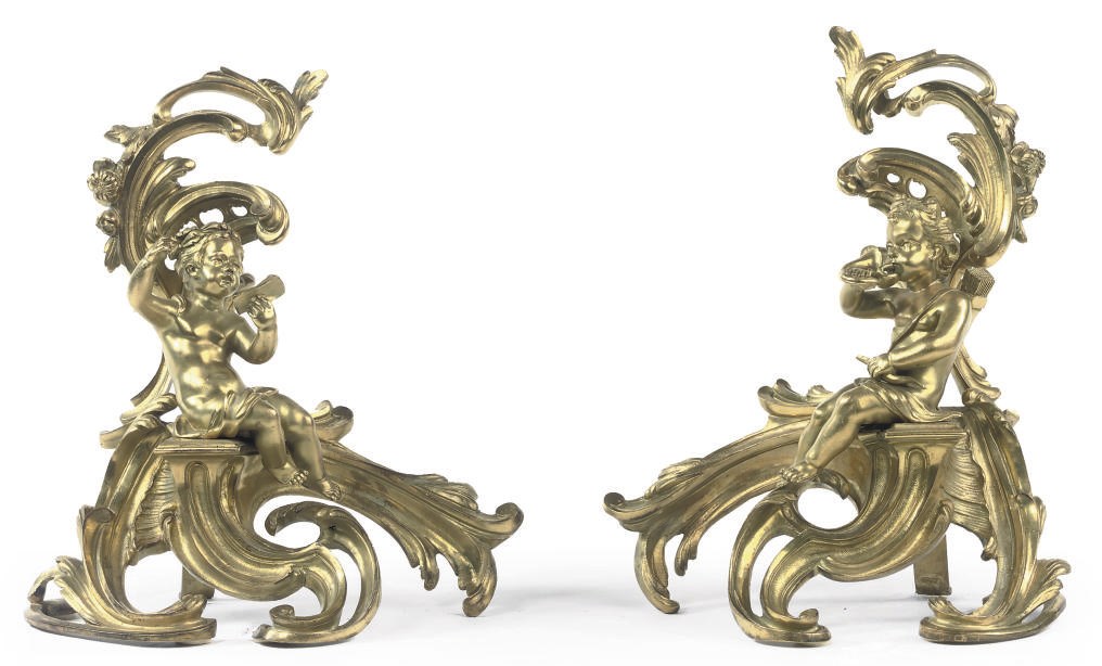 A PAIR OF NAPOLEON III ORMOLU CHENETS