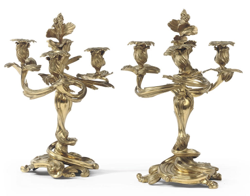 A PAIR OF FRENCH ORMOLU FOUR-LIGHT CANDELABRA