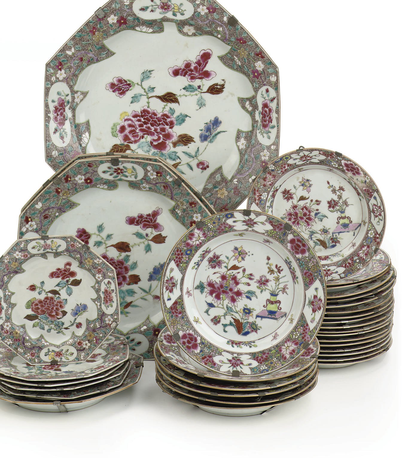 Two series of Chinese famille rose plates