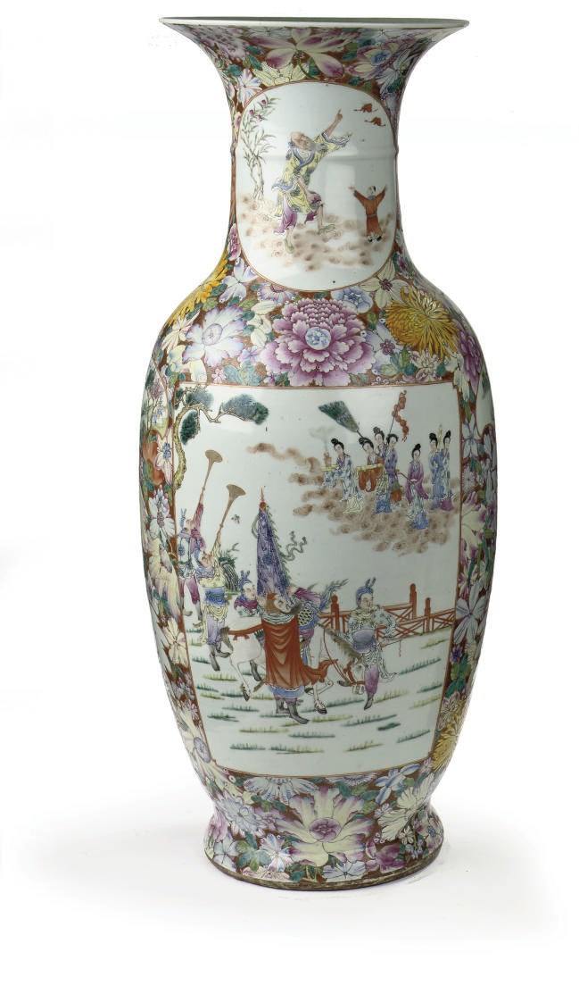 A Chinese famille rose millefleurs baluster vase
