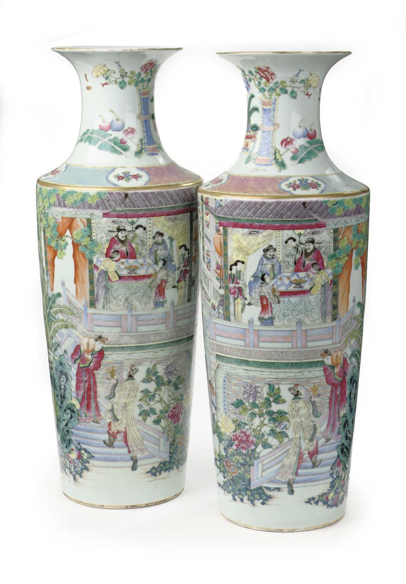 A pair of Chinese famille rose vases