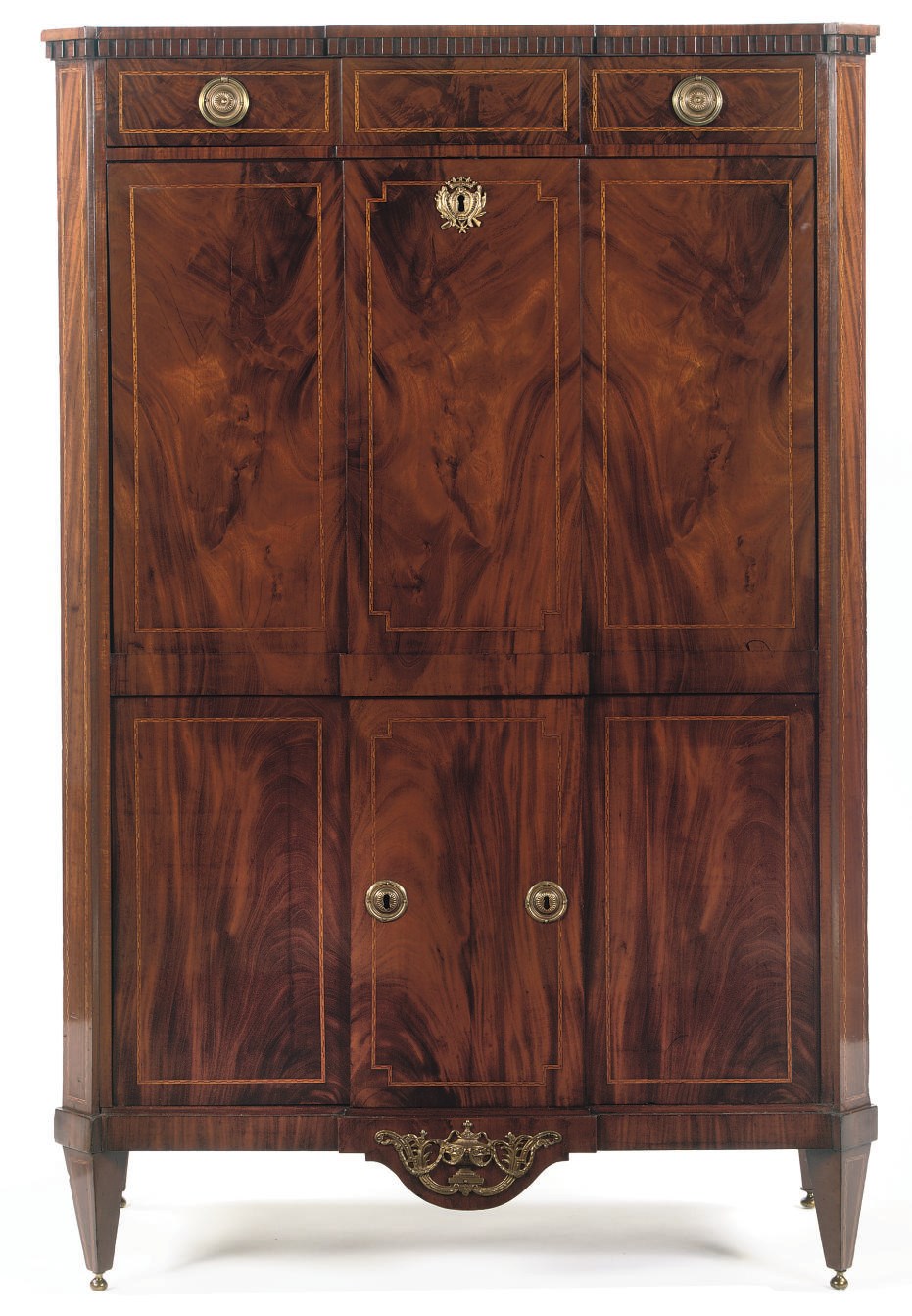 A DUTCH BRASS-MOUNTED MAHOGANY SECRETAIRE A ABATTANT