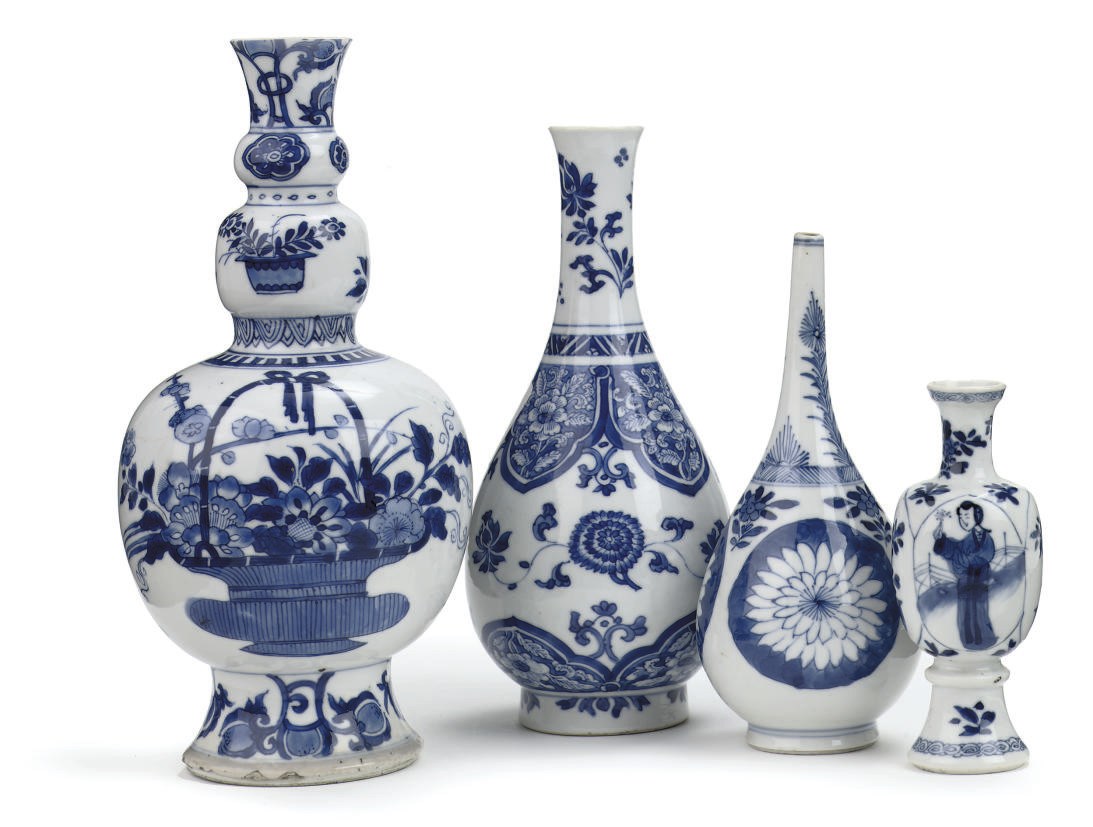 Four Chinese blue and white vases
