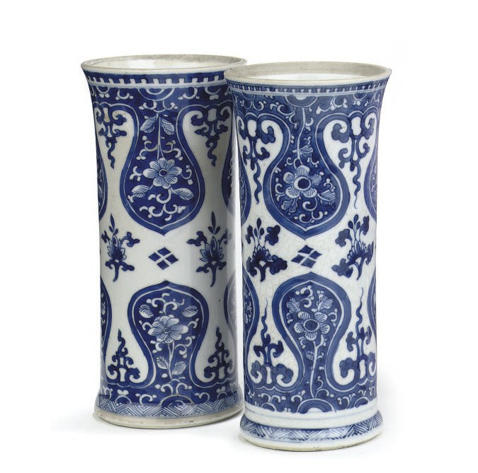 A Chinese blue and white matched pair of beaker vases