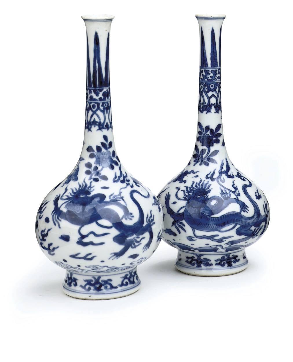 A pair of Chinese blue and white bottle vases