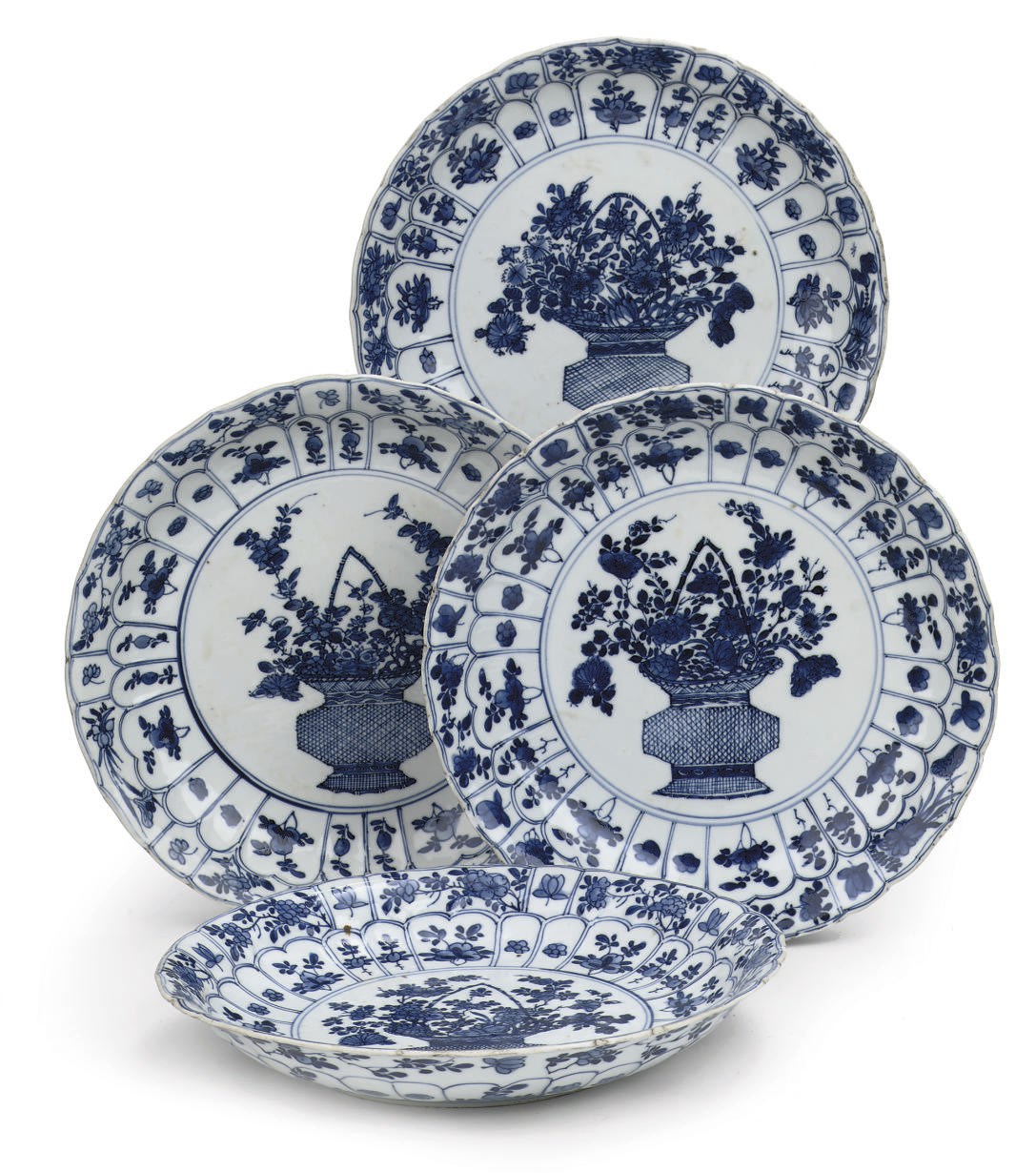 A set of four Chinese blue and white deep dishes
