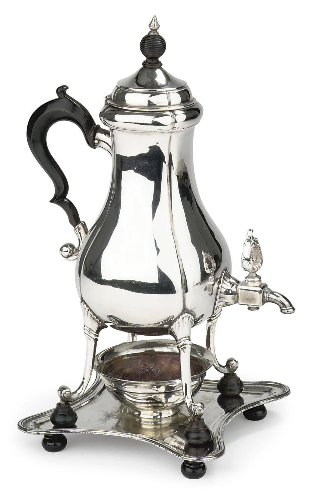 A Dutch silver coffee urn with stand and lamp