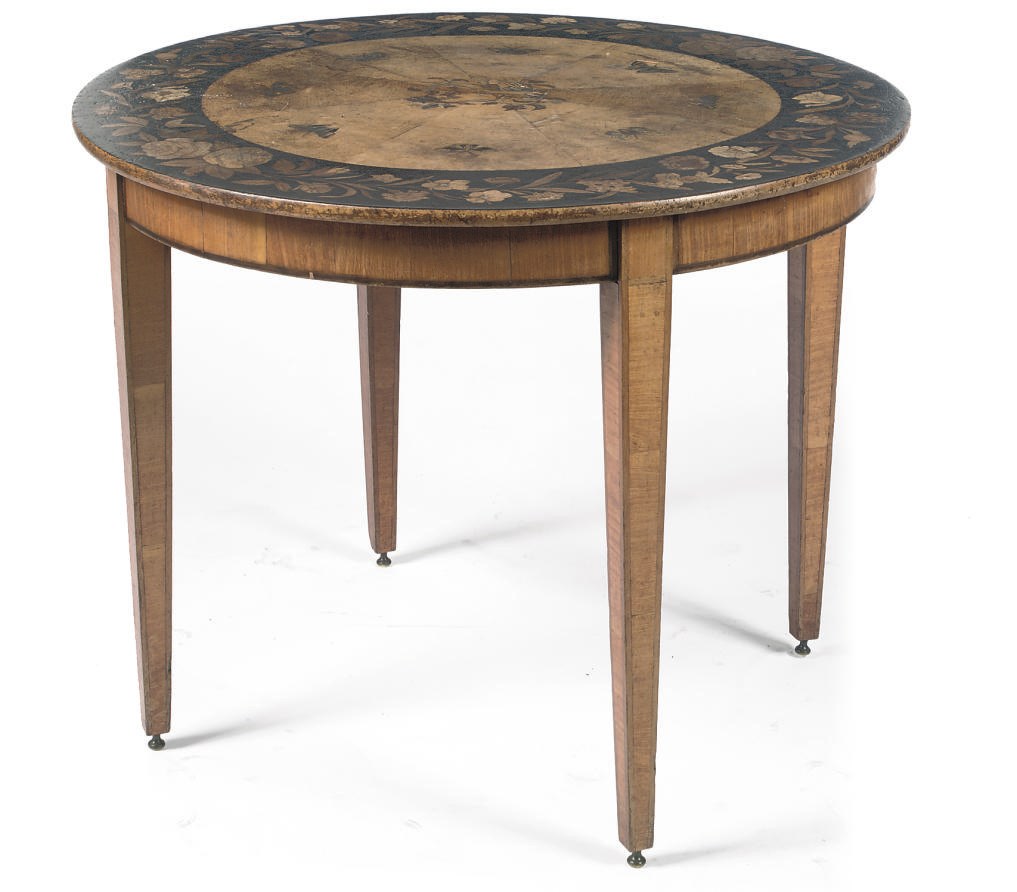 A DUTCH FRUITWOOD AND EBONIZED METAL INLAID CENTRE TABLE