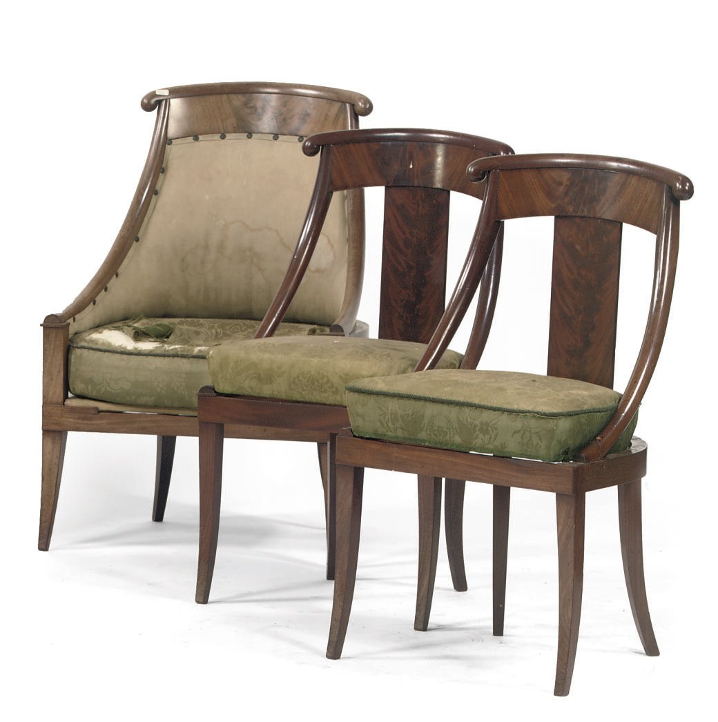 A SUITE OF SIX DUTCH MAHOGANY GONDOLA CHAIRS