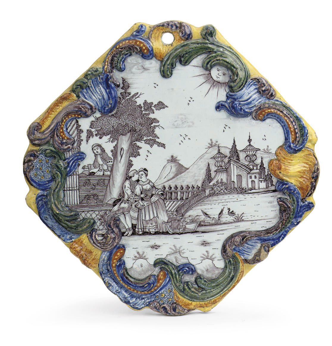 A Dutch Delft ogival mixed technique plaque