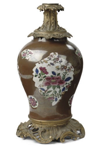 A Chinese famille rose batavian ware vase mounted as a lamp
