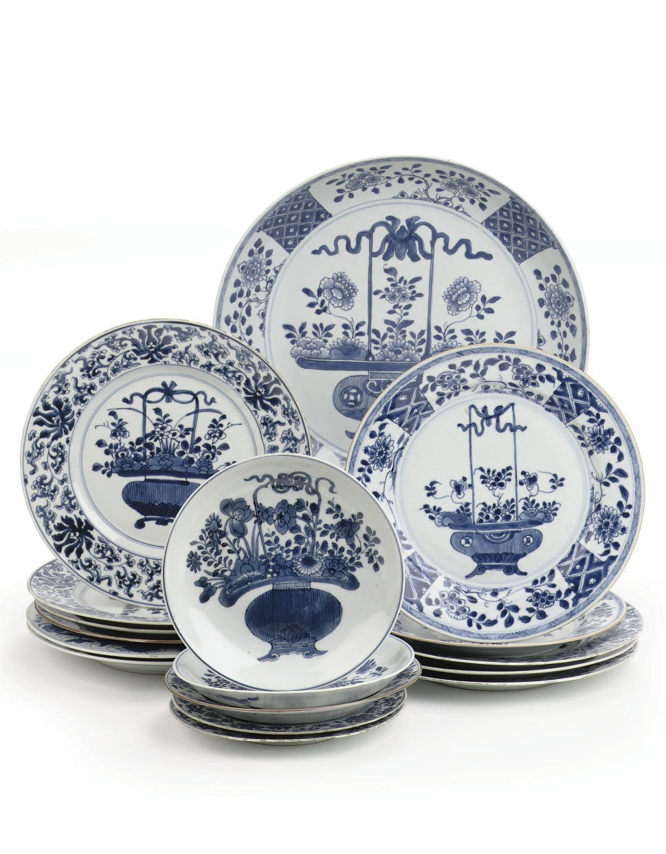 An assorted lot of Chinese blue and white plates and dishes