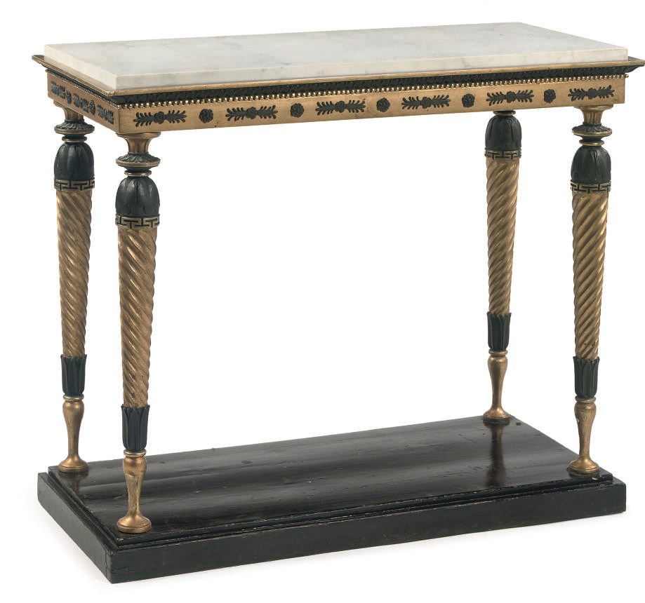 A SWEDISH PARCEL-GILT, BRONZED AND EBONIZED CONSOLE TABLE